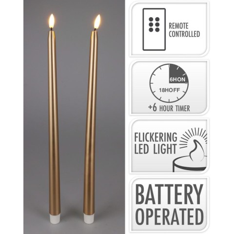 2 CANDELE LED 38CM ORO TIMER